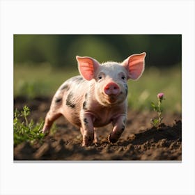 Pig In The Field Canvas Print