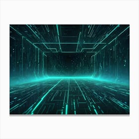 A Futuristic, Digital Corridor With Glowing Green Lines Representing Data And Energy Flow Canvas Print