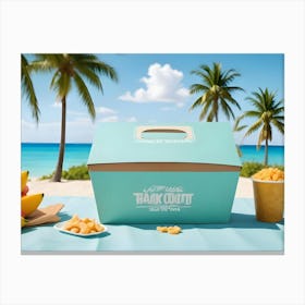 An Image Of A Blue And White Box With A Logo And The Words Summer S Tank Court On The Side Canvas Print