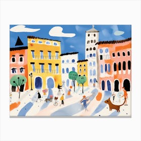 Milan Italy Cute Watercolour Illustration 4 Canvas Print