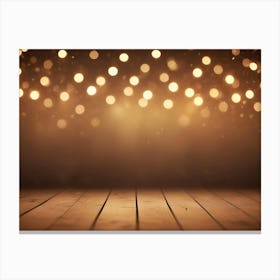 A Dark Brown Background With A Wooden Floor In The Foreground And A Blurry Background Of Golden Bokeh Lights 1 Canvas Print