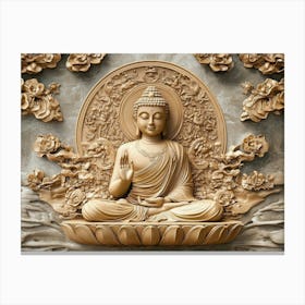 3d Hindu Ancient Religious Buddha Art Background Golden Canvas Print