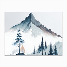 Mountain And Forest In Minimalist Watercolor Horizontal Composition Canvas Print