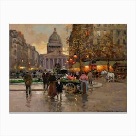 Pantheon Evening, Boulevard De La Madeleine, Paris by Edouard Cortes | French Post-Impressionism c1930 Cityscape at Dusk Gallery Wall Scenery Canvas Print
