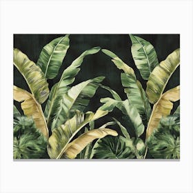 Tropical Background Seamless Border Luxury Art Pattern Texture Vintage Green and Beige Banana Leaves Palms Canvas Print