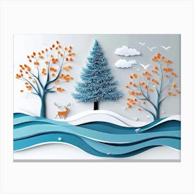 Winter Trees And Deer Canvas Print