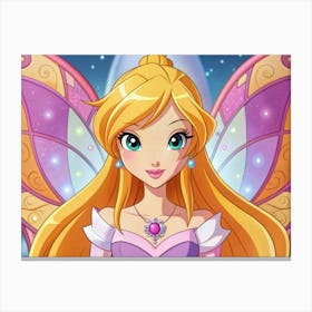 Beautiful Fairy Princess With Blonde Hair And Pink Wings Canvas Print