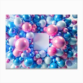 White Blank Square In Pink And Blue Balloons 2 Canvas Print