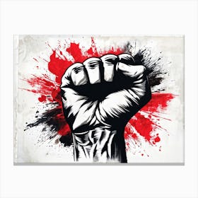 A Clenched Fist Emblematic Of Both Power And Protest Striking Through A Backdrop Of Chaos And Turm Canvas Print