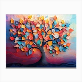 Colorful Tree with Leaves on Hanging Branches 4 Canvas Print