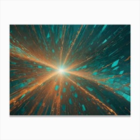 Abstract Background With Shards Of Turquoise And Orange, Converging Towards A Bright Light Source, Giving A Sense Of Speed And Explosion Canvas Print