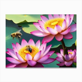 Lotus Flower With Bees Canvas Print