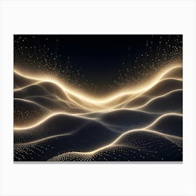 Abstract Landscape With Gently Rolling Hills, Resembling An Otherworldly Or Digital Scene With Sparkling Golden Lights Canvas Print