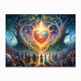 People Gathered Around A Heart Shaped Galaxy Canvas Print