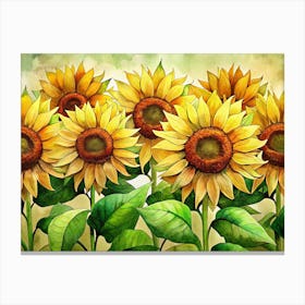 Watercolor Painting Of Sunflowers Canvas Print