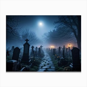 Graveyard At Night 4 Canvas Print