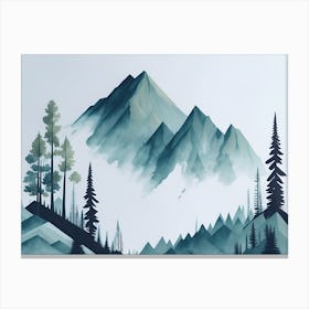 Mountain And Forest In Minimalist Watercolor Horizontal Composition 81 Canvas Print