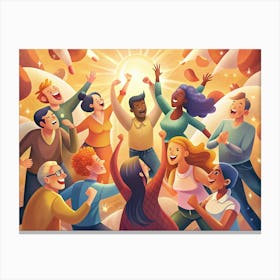 Group Of Diverse People Celebrating With Their Arms Raised Canvas Print