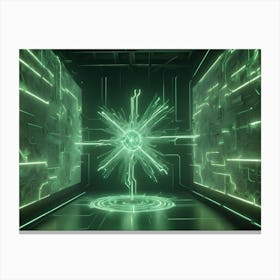 A Futuristic, Abstract Space With Glowing Green Lines And A Circular Structure, Representing A Technological Or Energy Portal Canvas Print