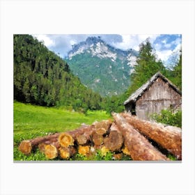 Lonely House And Wood Near The Forest And Mountains Oil Painting Landscape Canvas Print