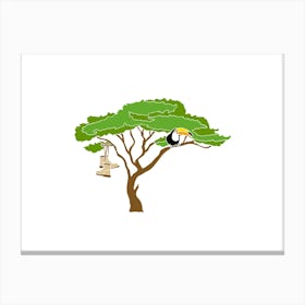 Toucan In Tree With Walking Boots, Fun Safari Animal Print, Landscape Canvas Print