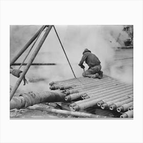 Oil Field Worker, Probing In Slush Pit, Kilgore, Texas By Russell Lee Canvas Print