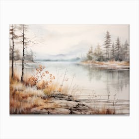A Painting Of A Lake In Autumn 77 Canvas Print