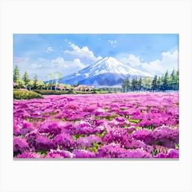 Magenta Flower Field And Mountain Fuji Canvas Print