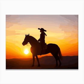 Cowboy Silhouette At Sunset Canvas Print