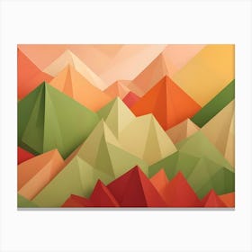 An Abstract Image Of Geometric Mountains In Shades Of Red, Orange, Green, And Yellow, Creating A Dynamic And Layered Landscape Canvas Print