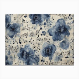 Blue Flowers With Music Notes Canvas Print