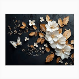 Luxurious Background with Flowers, Leaves and Butterflies Canvas Print