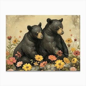 Floral Animal Illustration Black Bear 1 Canvas Print