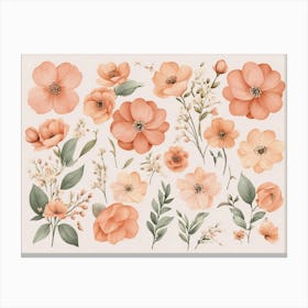 Cute Flower Clip Art Boho Flower Clipart With Color Of The Year 2024 Peach Fuzz Canvas Print