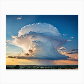 Cumulus Clouds Looming High Over A Serene Landscape Bathed In Sunset Light A Cluster Of White Clou (6) Canvas Print