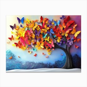 Colorful Tree with Vivid Leaves Butterfly Tree Canvas Print