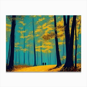 Two People Walking In The Woods Canvas Print