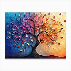 Colorful Tree With Vibrant Leaves Hanging Branches Illustration 1 Canvas Print