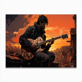 Guitar Player In A City Canvas Print