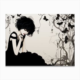 Sad Gothic Girl In A Black Dress Canvas Print