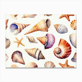 Seashells on the beach, watercolor painting 18 Canvas Print