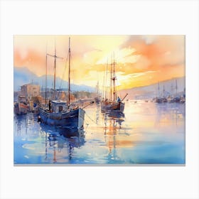 Watercolor Of A Harbor Canvas Print