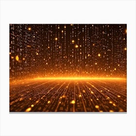 A Background Of Glowing, Golden Lines And Numbers Against A Dark Backdrop, Creating A Sense Of Digital Energy And Movement Canvas Print