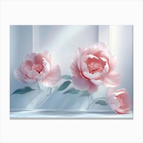 Designation Featuring 3d Watercolour Peonies In Rose Colors Canvas Print