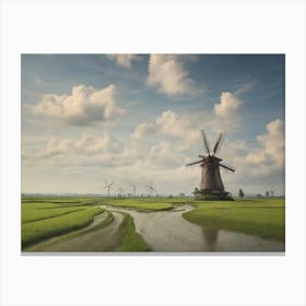 Windmill In The Field Canvas Print