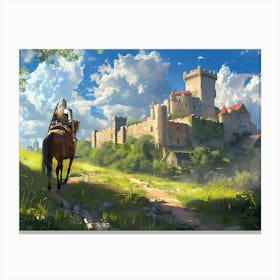 Knight Is Walking Towards A Castle Canvas Print