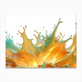 A Splash Of Blue And Orange Liquid, Creating An Abstract Shape On A White Background Canvas Print