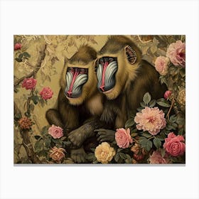 Floral Animal Illustration Mandrill 1 Canvas Print