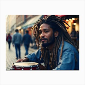 Rasta man street musician Playing A Drum 1 Canvas Print