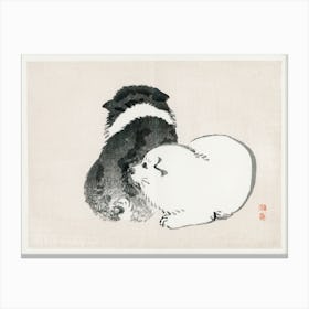 Black And White Puppies, Kōno Bairei Canvas Print
